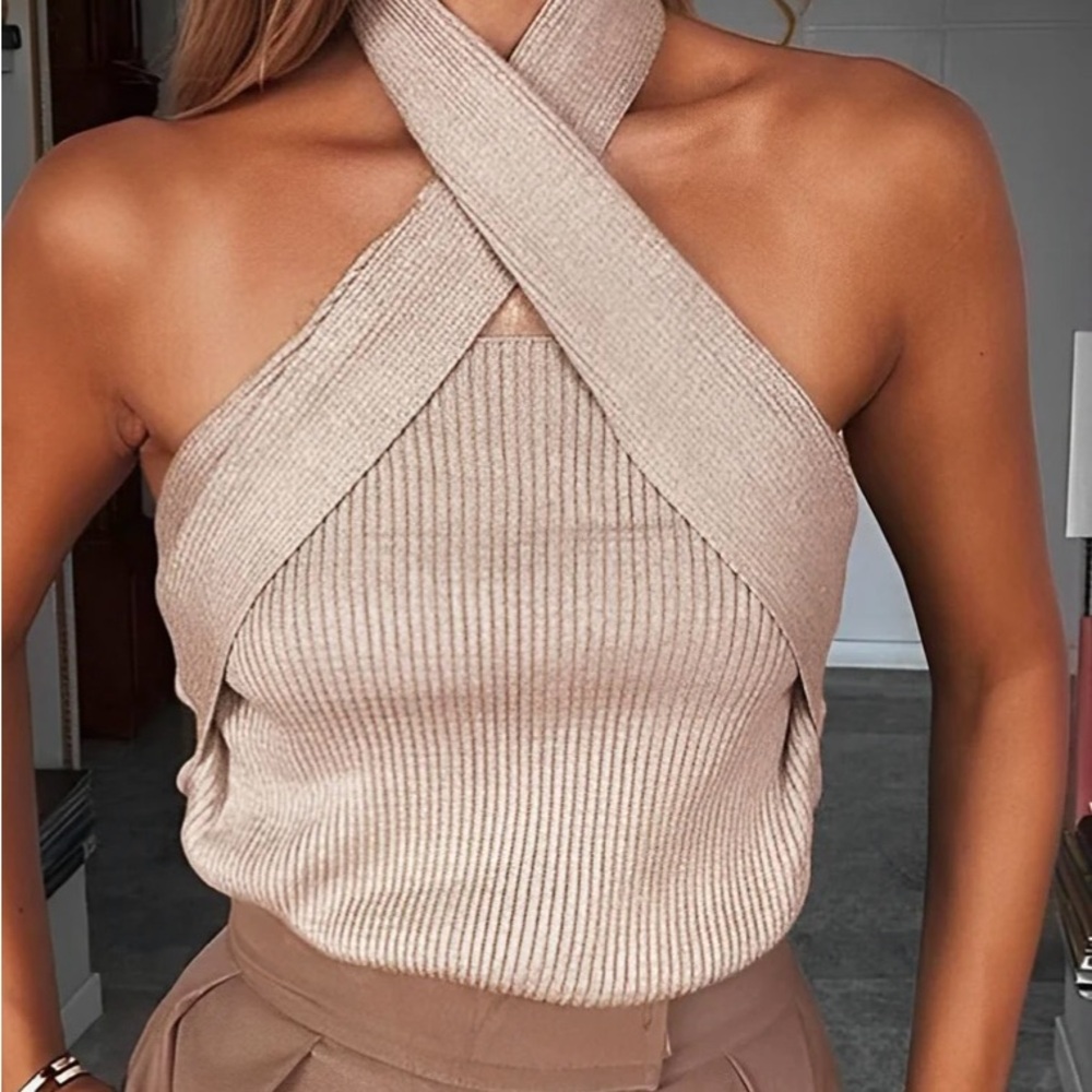 Chestnut Halter Rib Knit Top